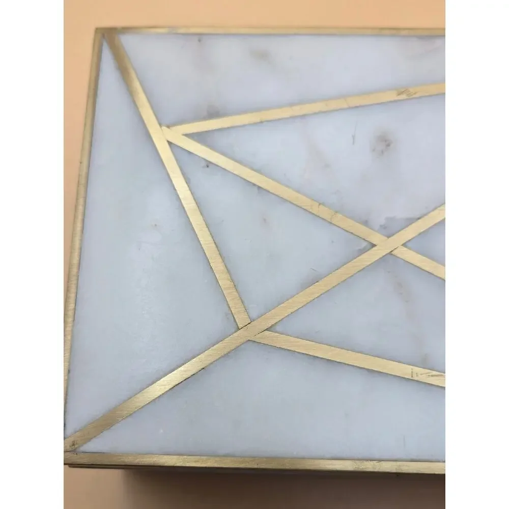 West Elm Brass Inlay Alabaster Marble Rectangular Trinket Box